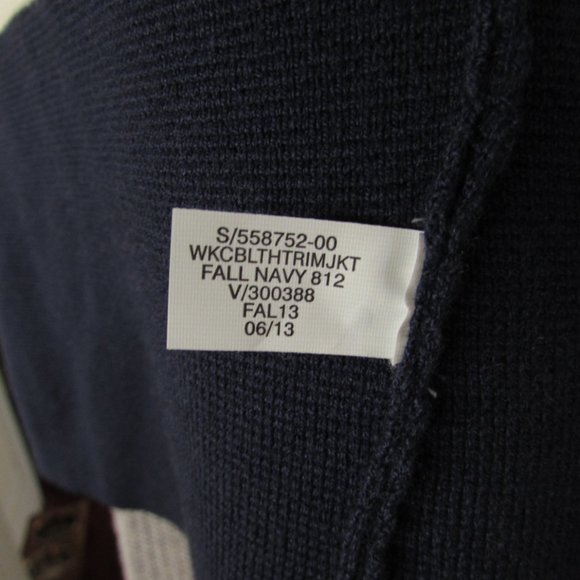 BANANA REPUBLIC Gray Cream and Navy Blue Stripe Cardigan with Leather Trim - Picture 6 of 6